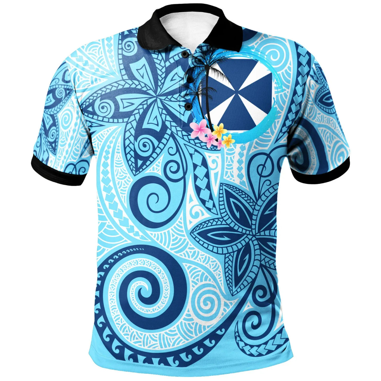 Wallis and Futuna Polo Shirt - Tribal Plumeria Pattern 1