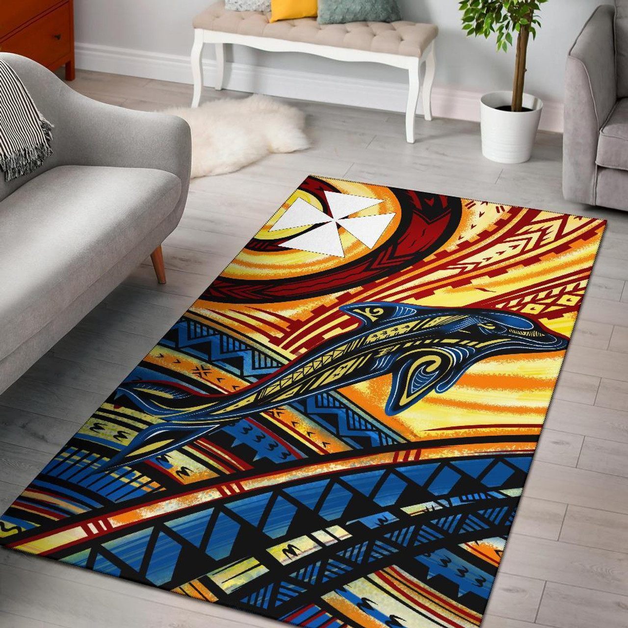 Wallis and Futuna Area Rug - Dolphin Surfing Polynesian 1