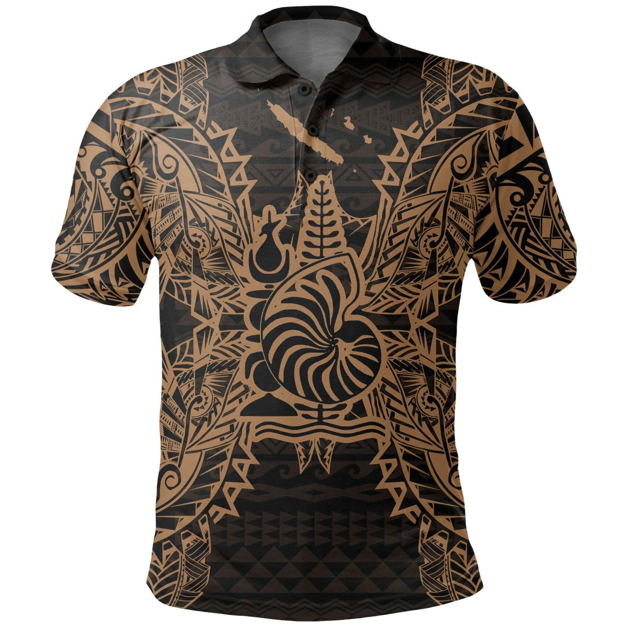 New Caledonia Polo Shirt - New Caledonia Coat Of Arms Map Polynesian Tattoo Gold 1