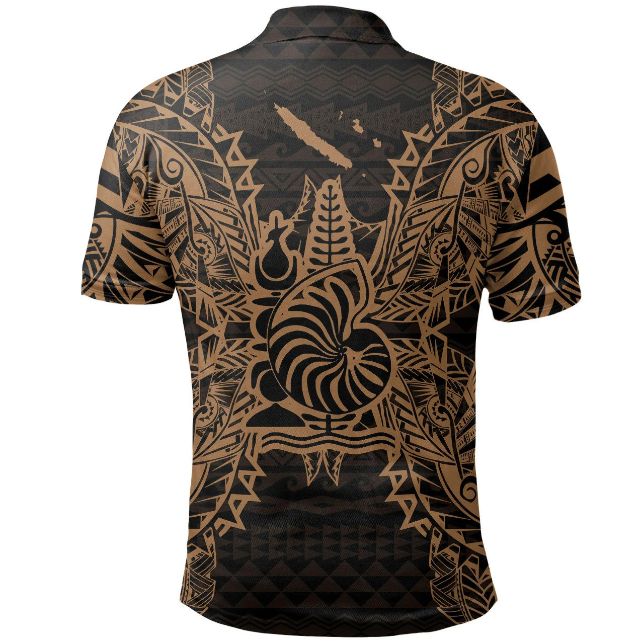 New Caledonia Polo Shirt - New Caledonia Coat Of Arms Map Polynesian Tattoo Gold 2