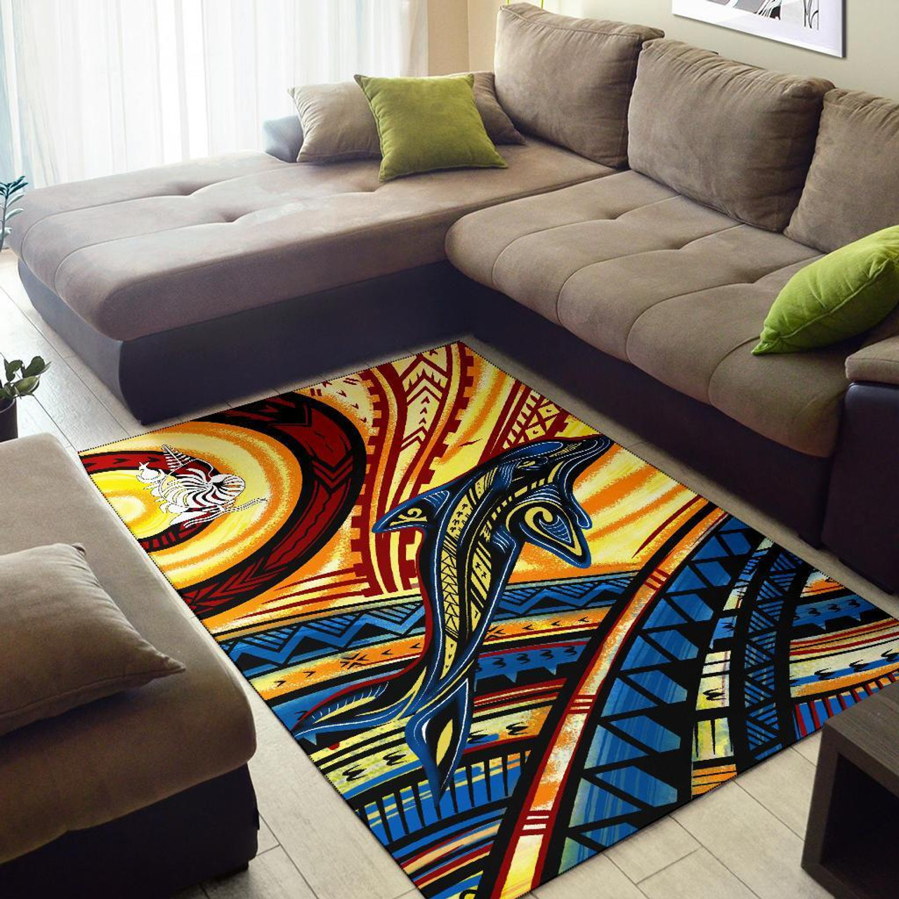 New Caledonia Area Rug - Dolphin Surfing Polynesian 2