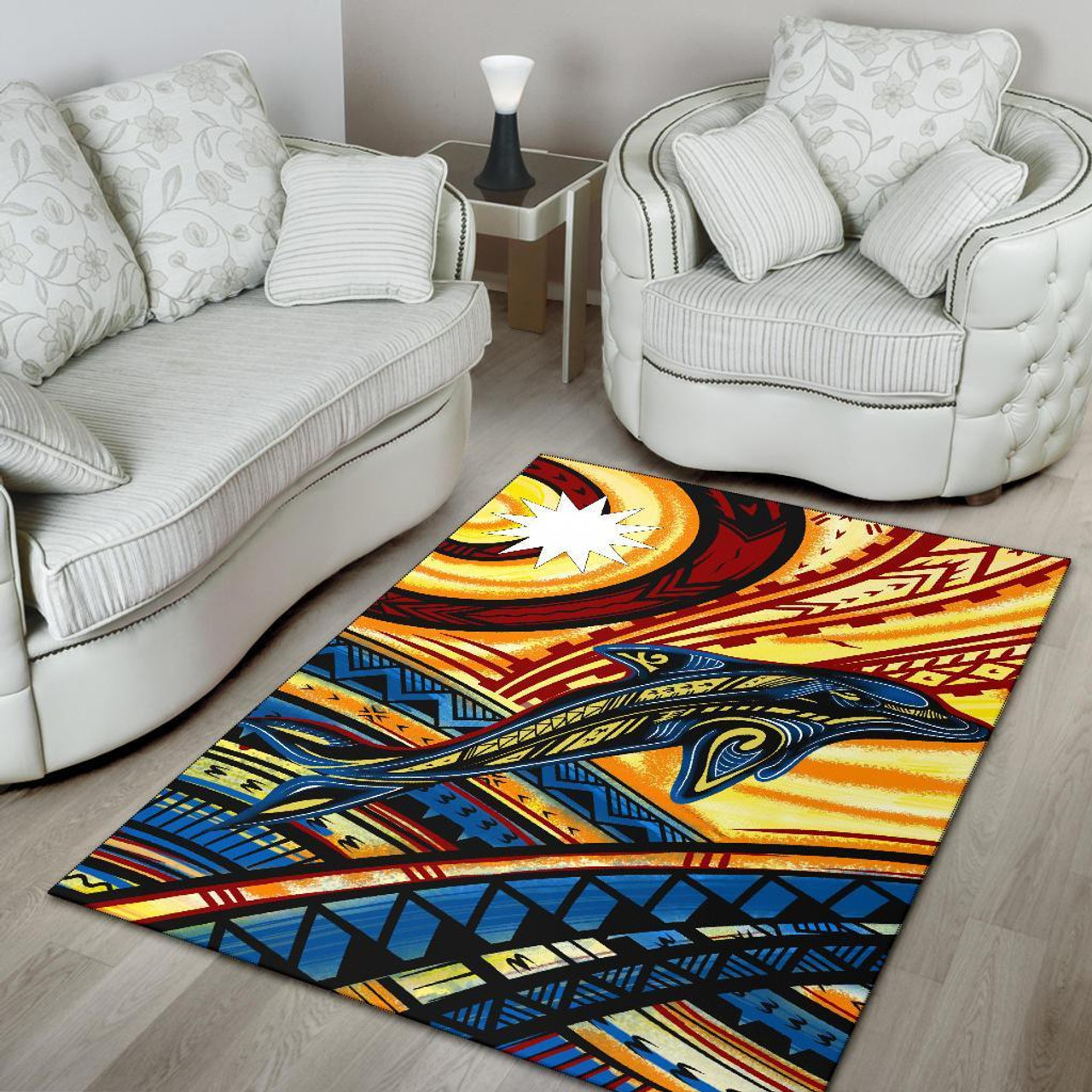 Nauru Area Rug - Dolphin Surfing Polynesian 4