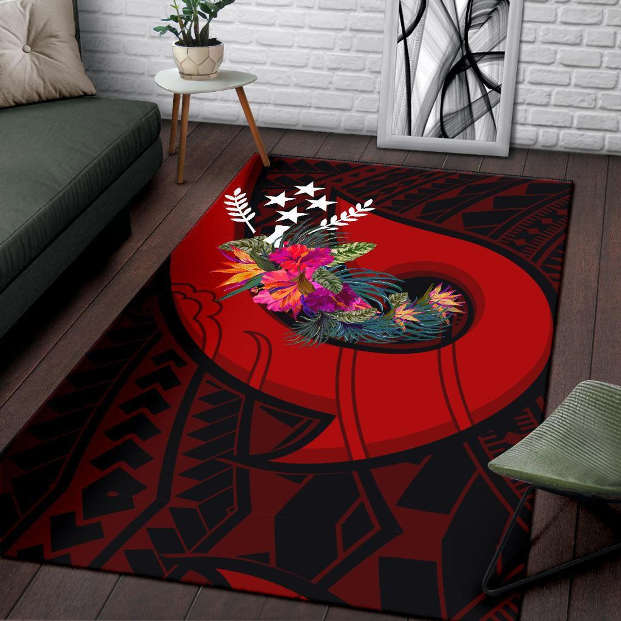 Kosrae Area Rug - Polynesian Hook And Hibiscus (Red) Polynesian 1