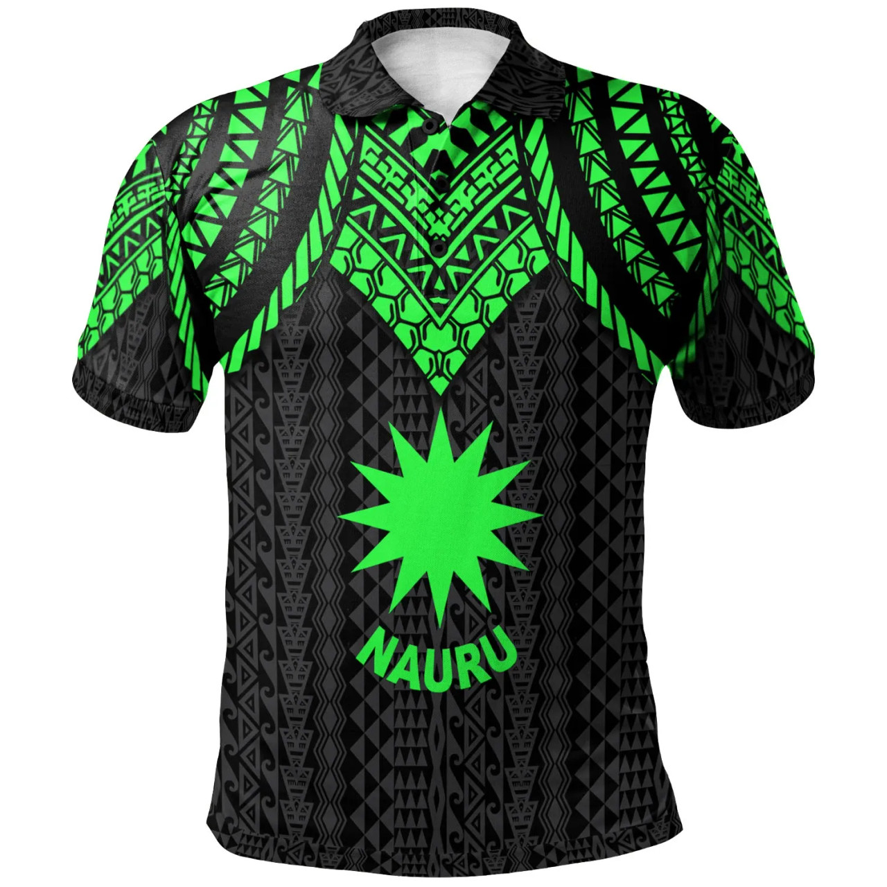 Nauru Polo Shirt - Polynesian Armor Style Green 1