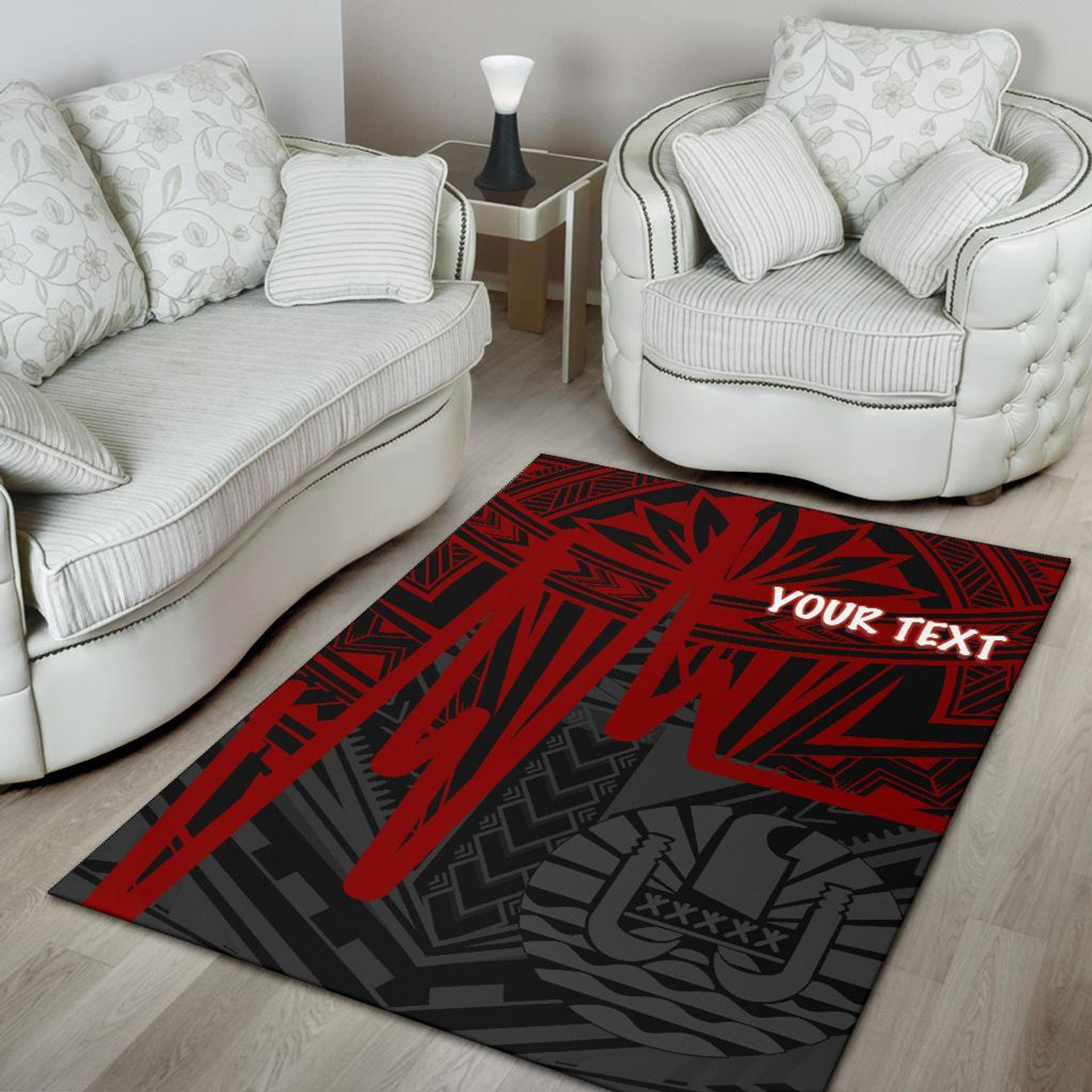 Tahiti Personalised Area Rug - Tahiti Seal In Heartbeat Patterns Style (Red) Polynesian 2