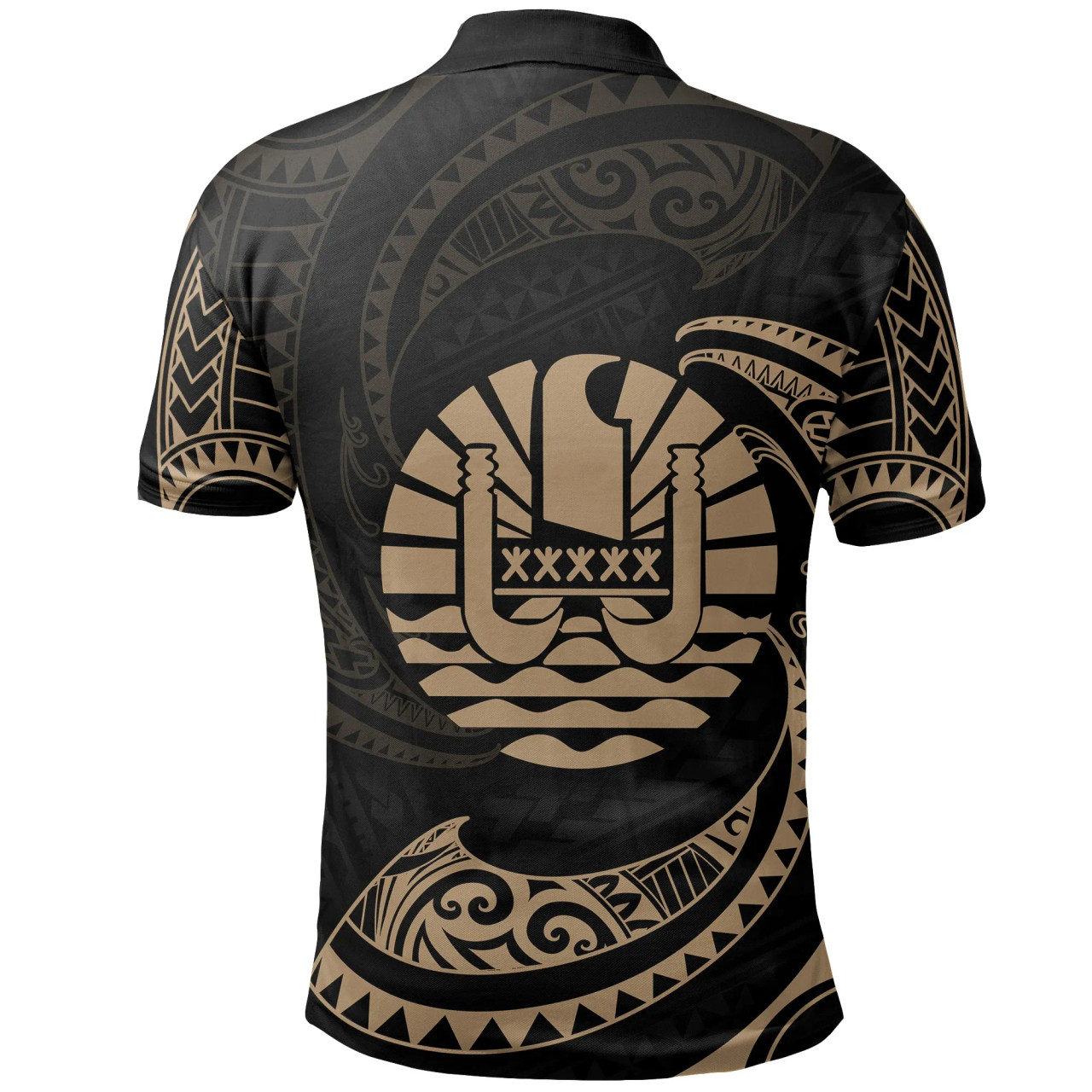 Tahiti Polynesian Polo Shirt - Gold Tribal Wave 2