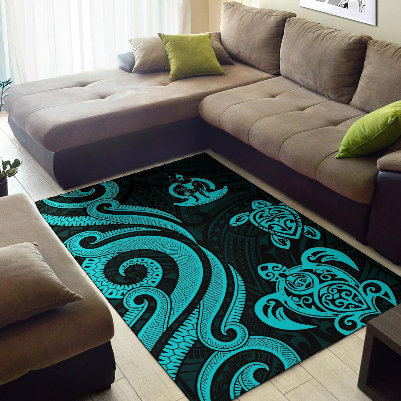 Wallis and Futuna Area Rug - Turquoise Tentacle Turtle Polynesian 2