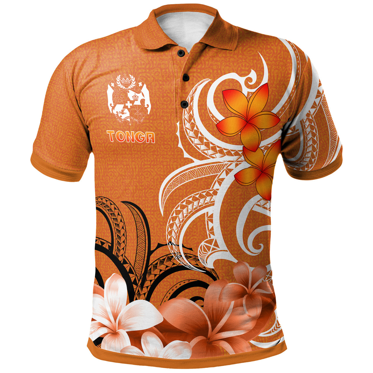 Tonga Custom Personalised Polo Shirt - Floral Spirit Orange1