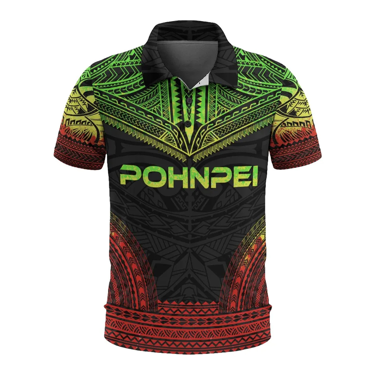 Pohnpei Polo Shirt - Pohnpei Flag Polynesian Chief Tattoo Reggae Version 1