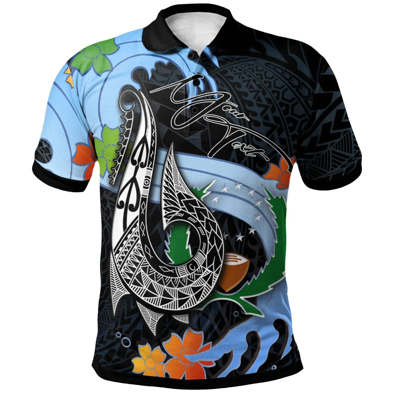 Pohnpei State Custom Personalised Polo Shirt - Fish Hooks And Wave 1