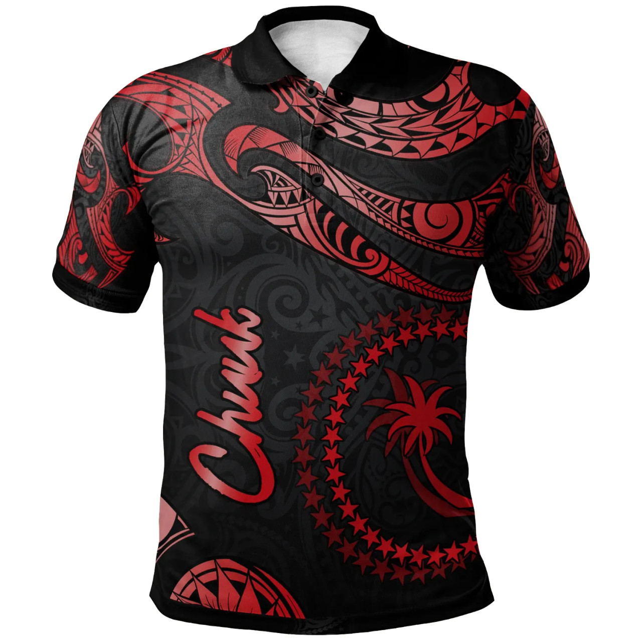 Chuuk Micronesia Polo Shirt - Poly Tattoo Red Version 1