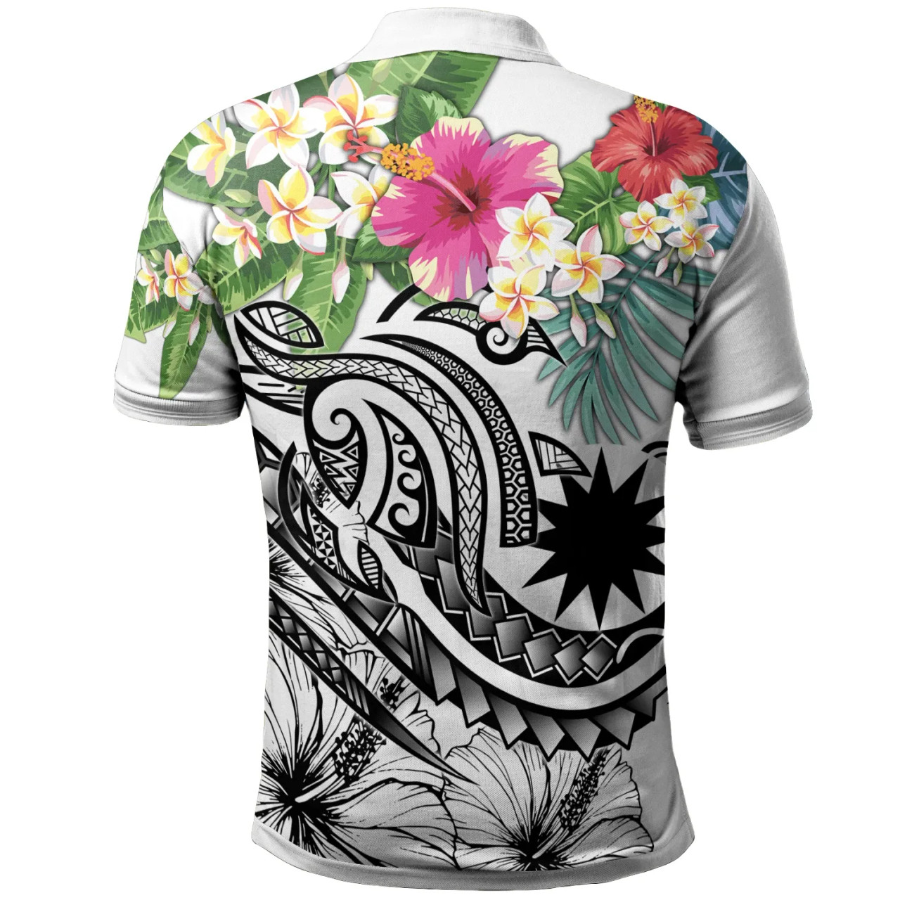 Nauru Polynesian Polo Shirt - Summer Plumeria (White) 2