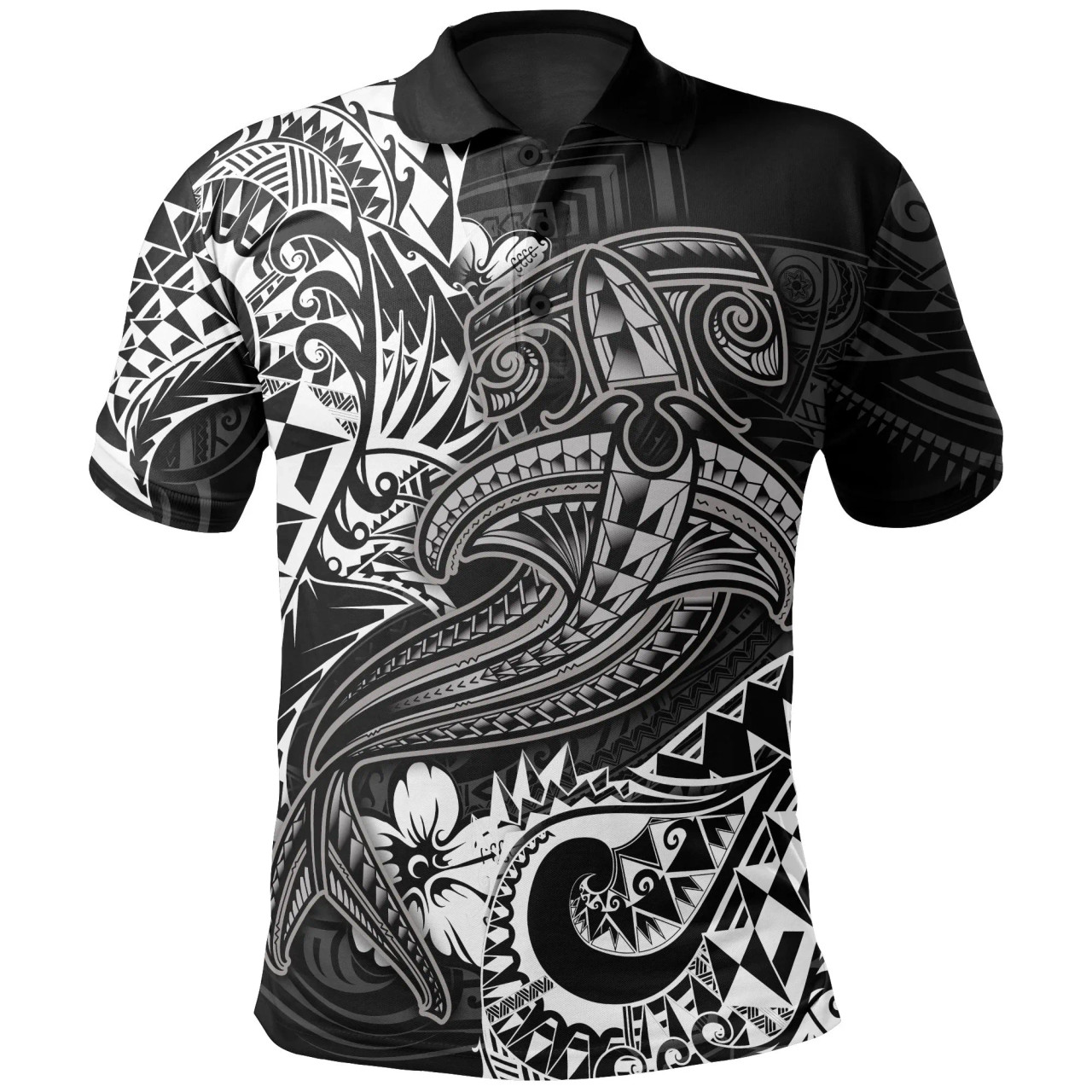 Polynesian Polo Shirt - White Shark Polynesian Tattoo 1