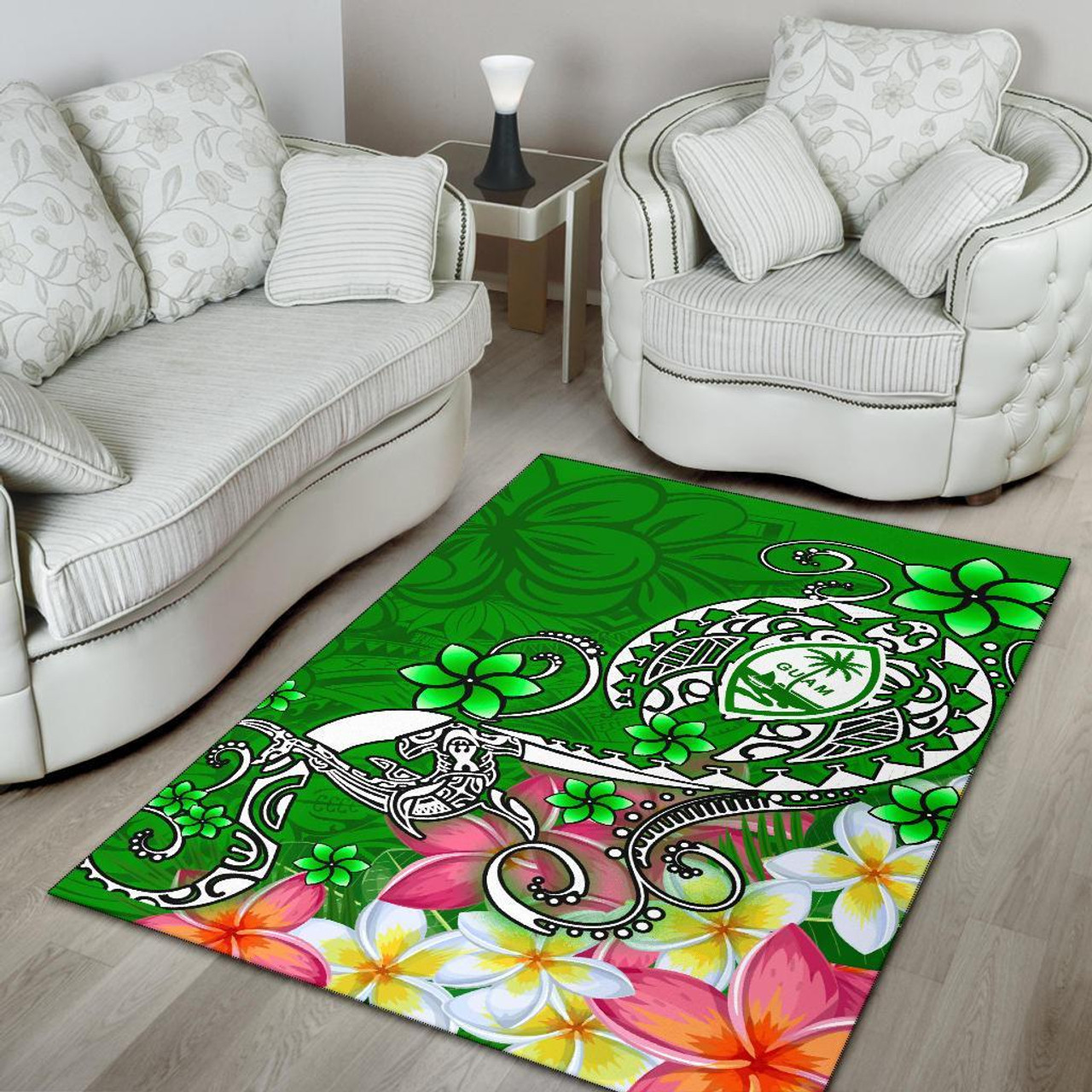 Guam Area Rug - Turtle Plumeria (Green) Polynesian 4