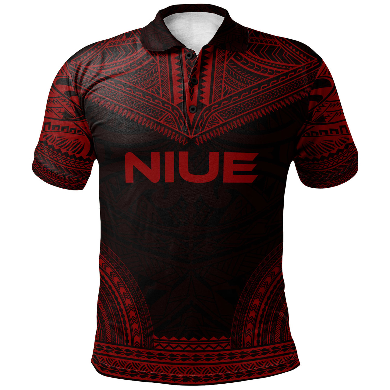 Niue Polo Shirt - Niue Seal Coat Of Arms Polynesian Chief Tattoo Red Version