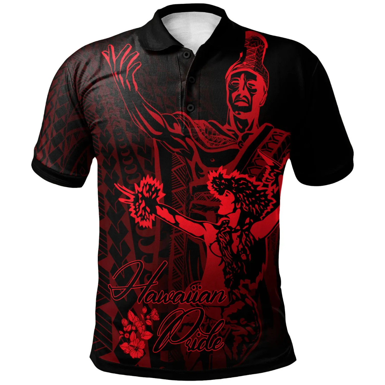 Hawaii Polo Shirt - King Of Hawaii With Hawaiian Girls Red Version 1