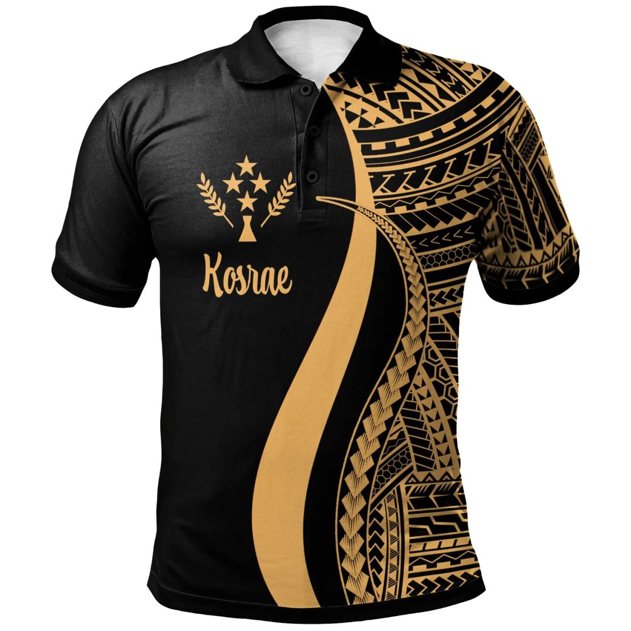 Kosrae Polo Shirt Gold - Polynesian Tentacle Tribal Pattern 1