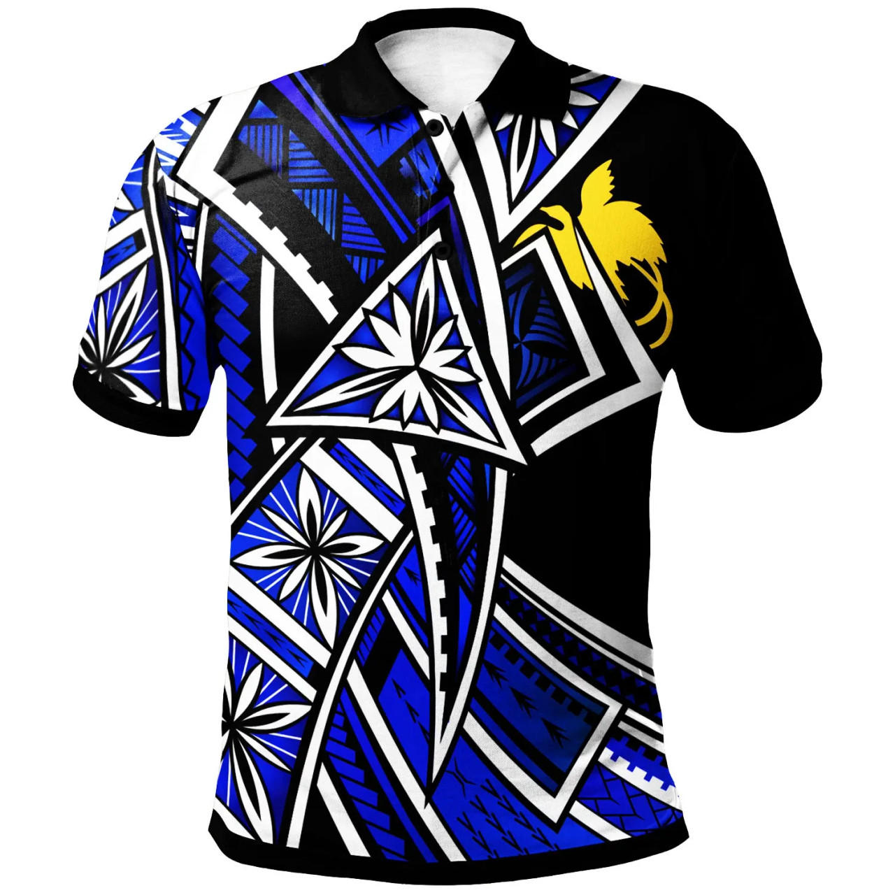 Papua Polo Shirt - Tribal Flower Special Pattern Blue Color 1
