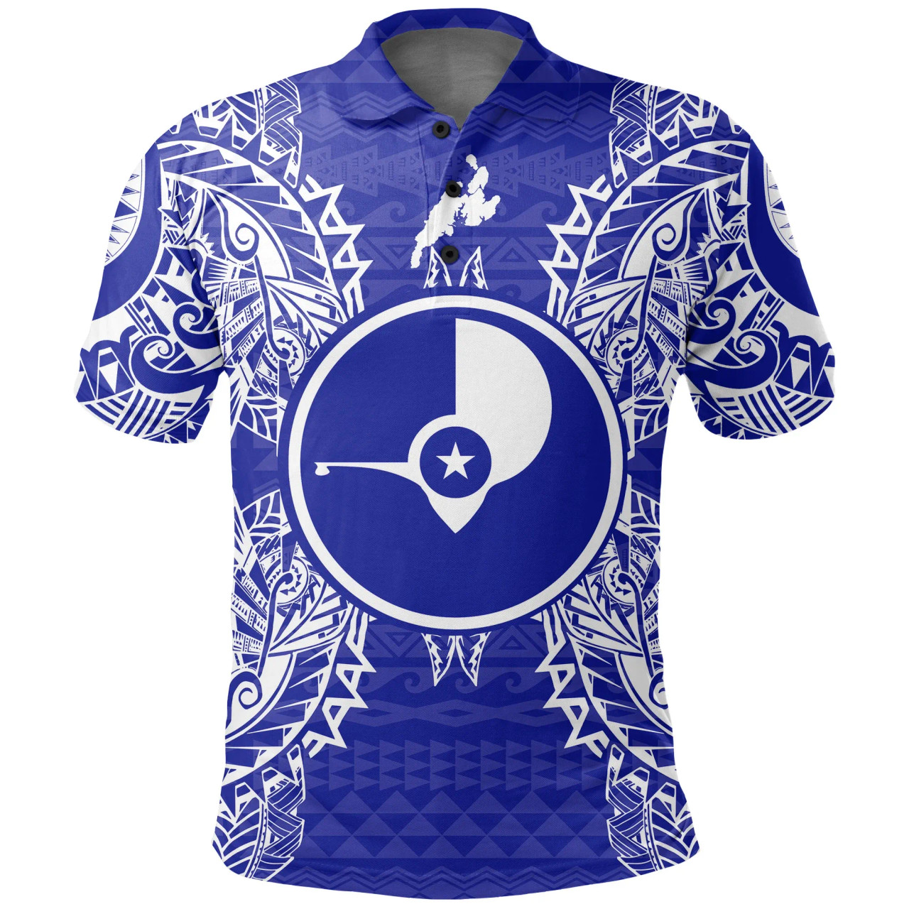 Yap Polo Shirt - Yap Flag Map Polynesian Tattoo Blue 1