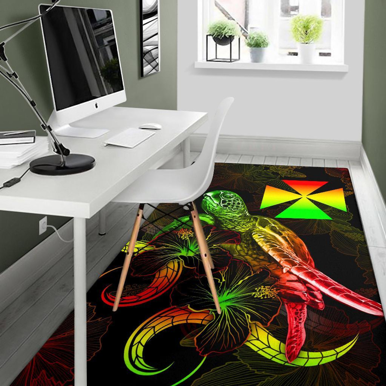 Wallis and Futuna Polynesian Area Rugs - Turtle With Blooming Hibiscus Reggae Polynesian 5