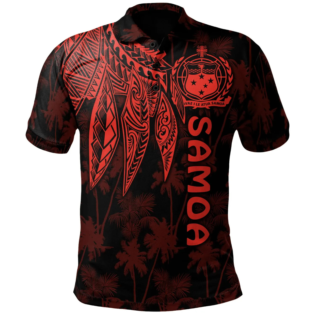 Samoa Polo Shirt - Polynesian Wings (Red) 1