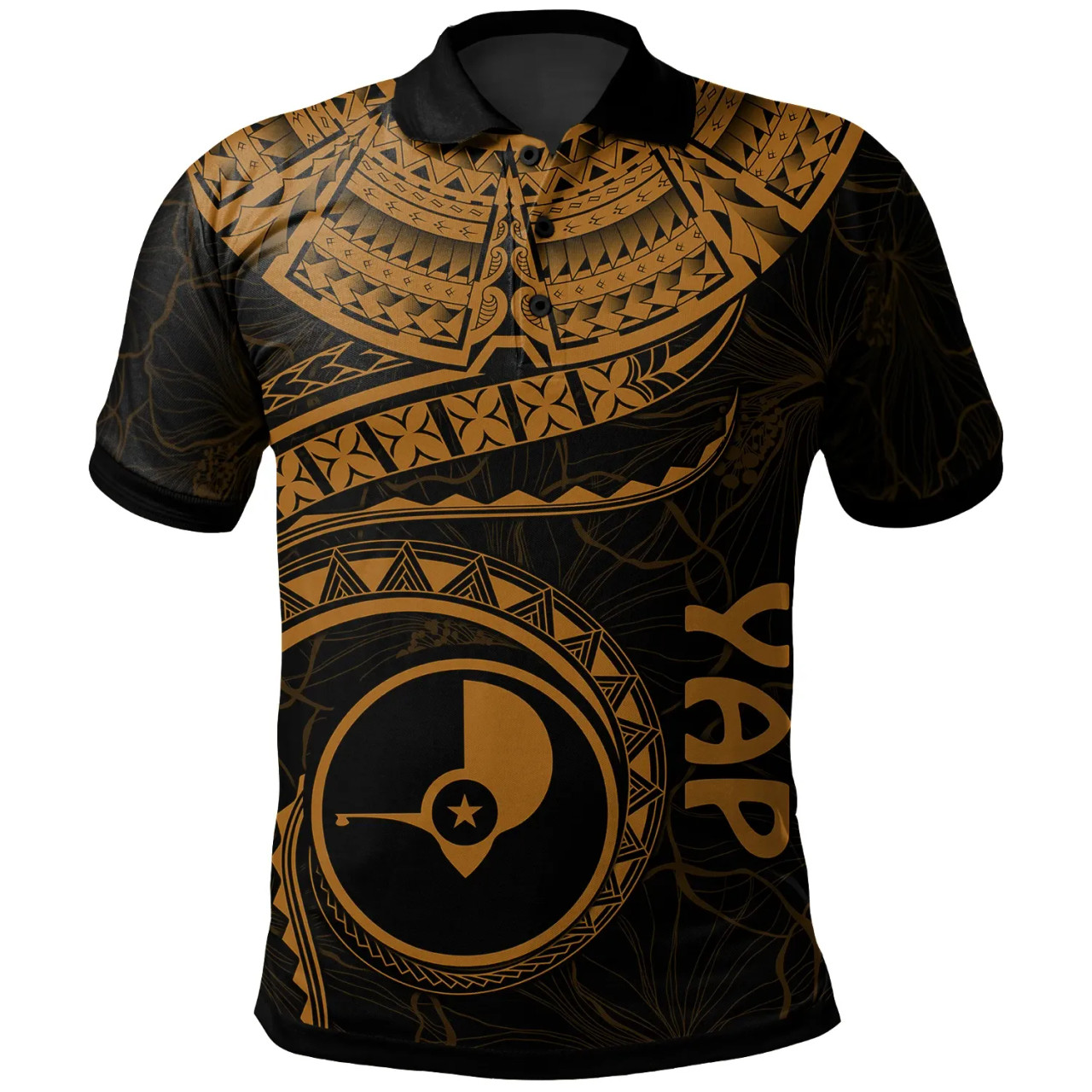 Yap Polynesian Polo Shirt - Yap Waves (Golden) 1