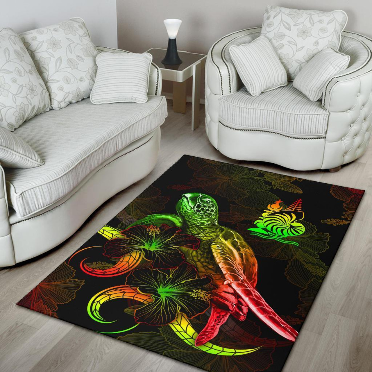 New Caledonia Polynesian Area Rugs - Turtle With Blooming Hibiscus Reggae Polynesian 4