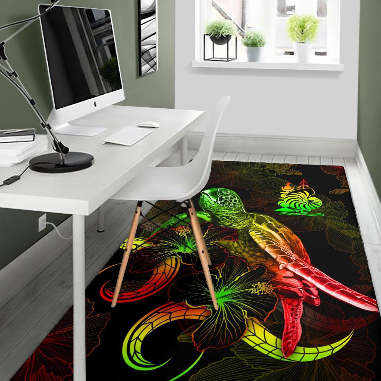 New Caledonia Polynesian Area Rugs - Turtle With Blooming Hibiscus Reggae Polynesian 5