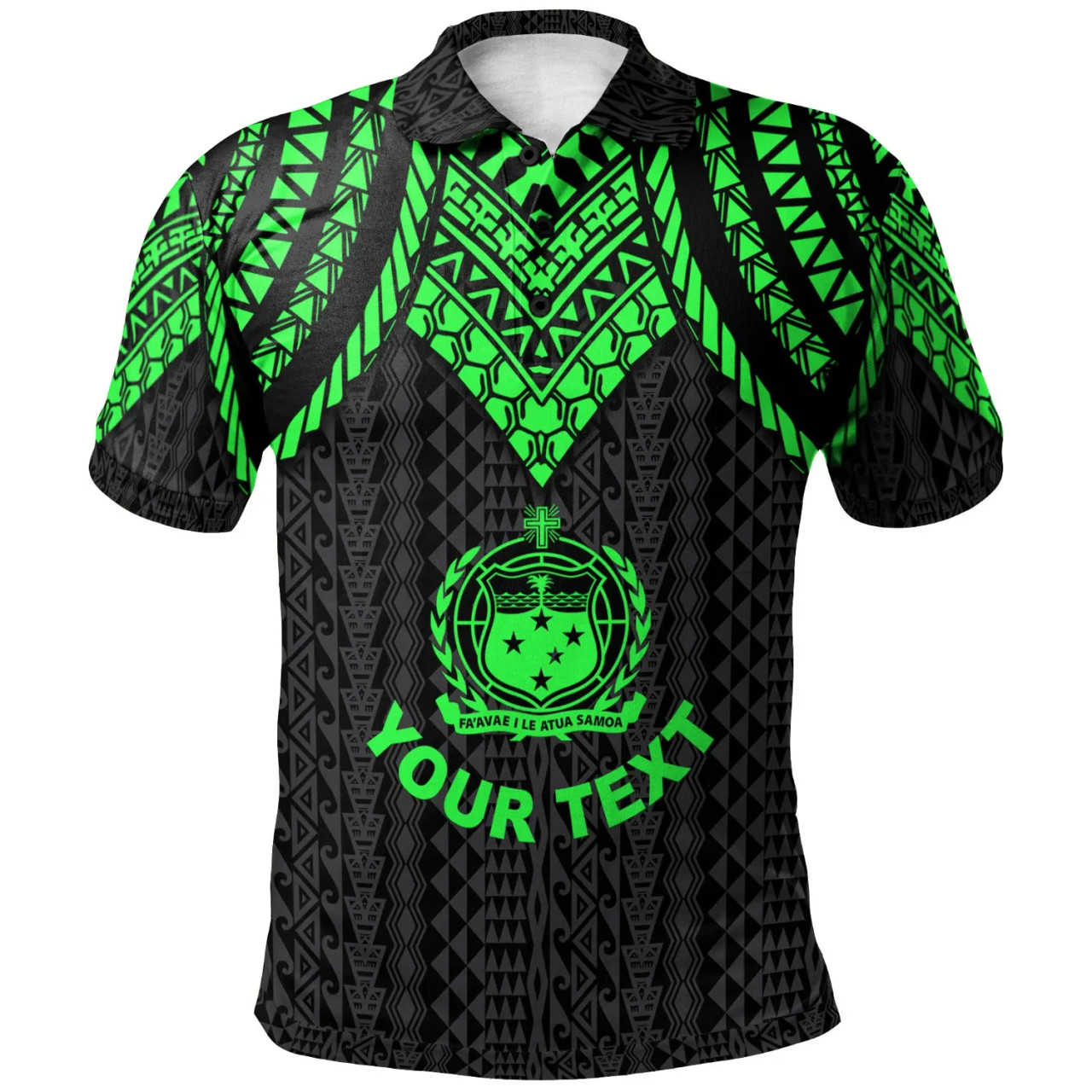 Samoa Custom Personalised Polo Shirt - Polynesian Armor Style Green 1