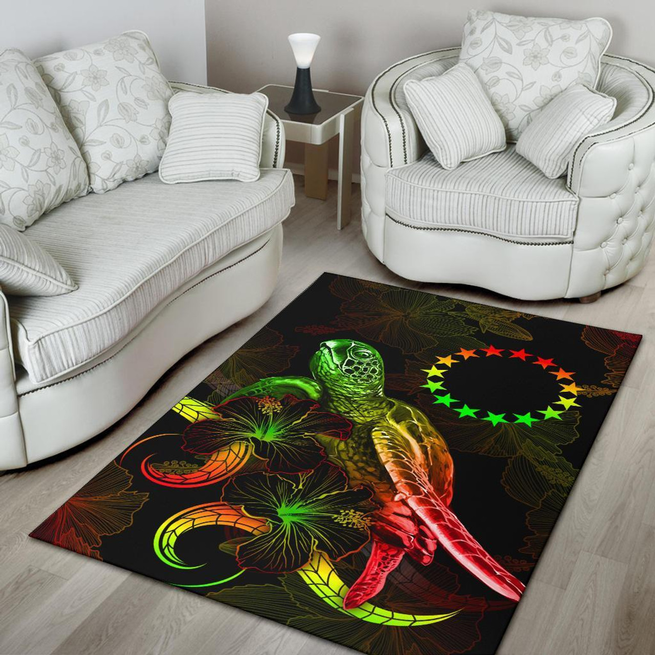 Cook Islands Polynesian Area Rugs - Turtle With Blooming Hibiscus Reggae Polynesian 4