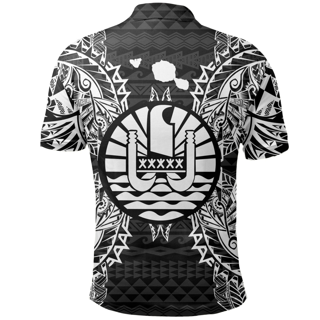 French Polynesian Polo Shirt - French Polynesian Coat Of Arms Map Polynesian Tattoo Black 2