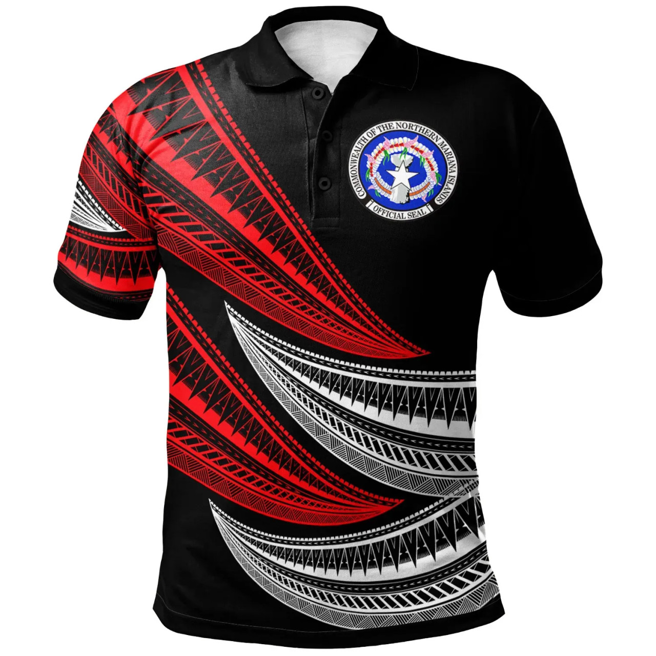 Northern Mariana Islands Custom Personalised Polo Shirt-  Wave Pattern Alternating Red Color 1