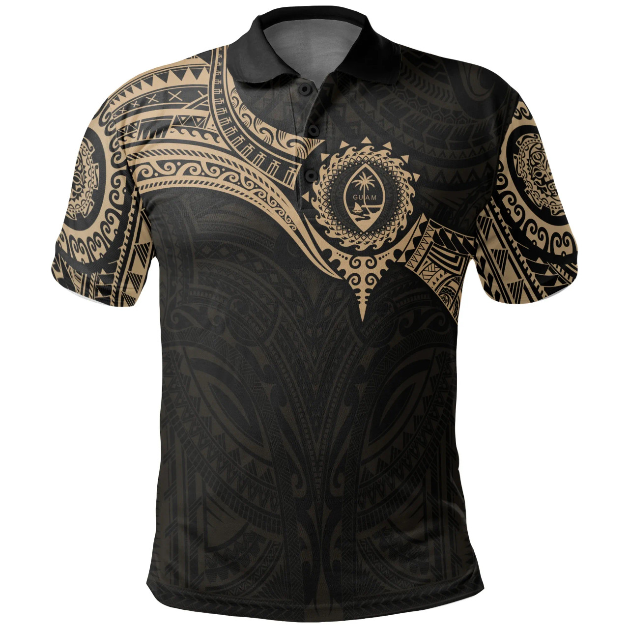 Guam Polynesian Polo Shirt - Gold Heart Shield 1