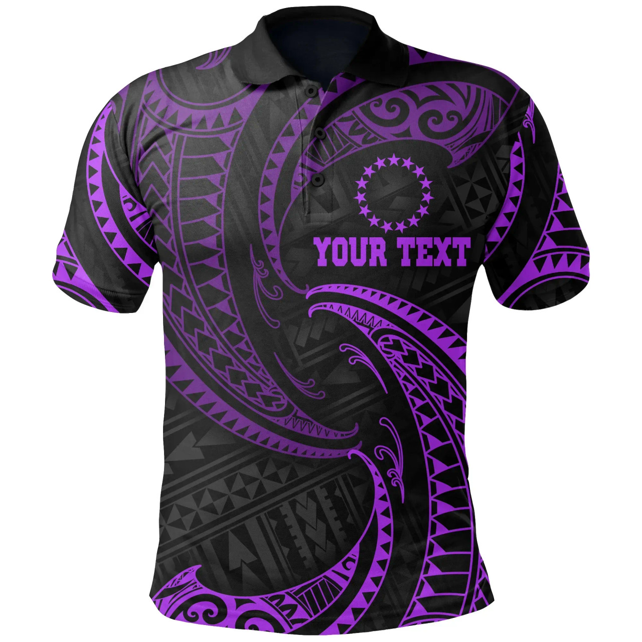 Cook Islands Polynesian Custom Personalised Polo Shirt - Purple Tribal Wave 1