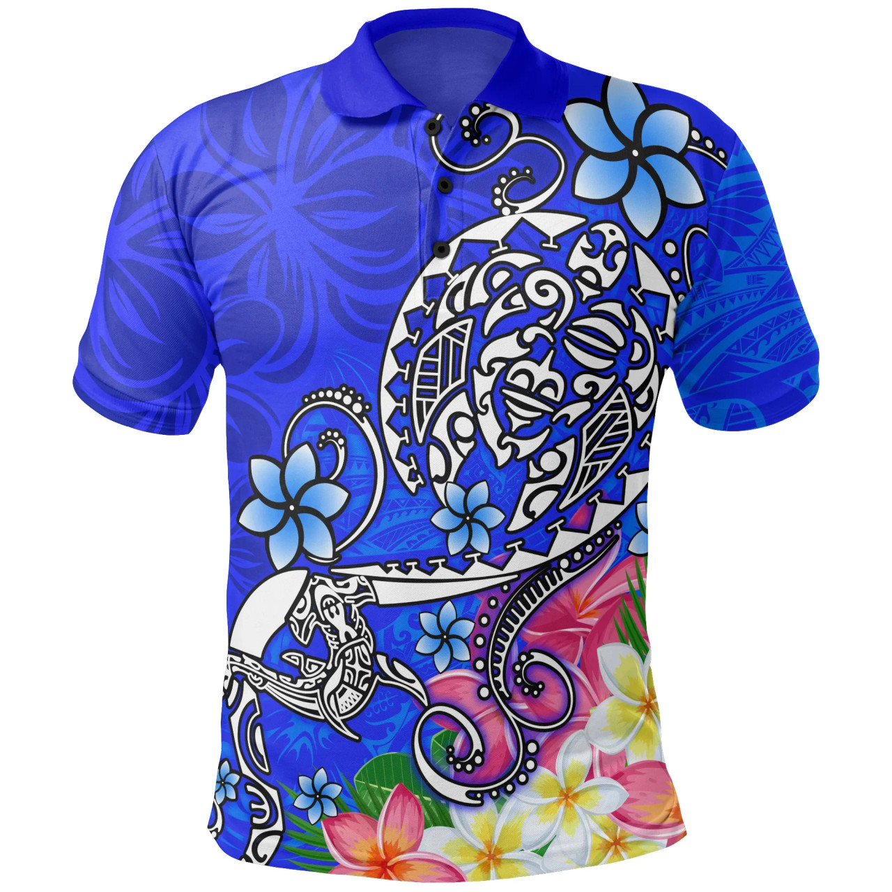 Polynesian Polo Shirt - Turtle Plumeria Blue Color 1