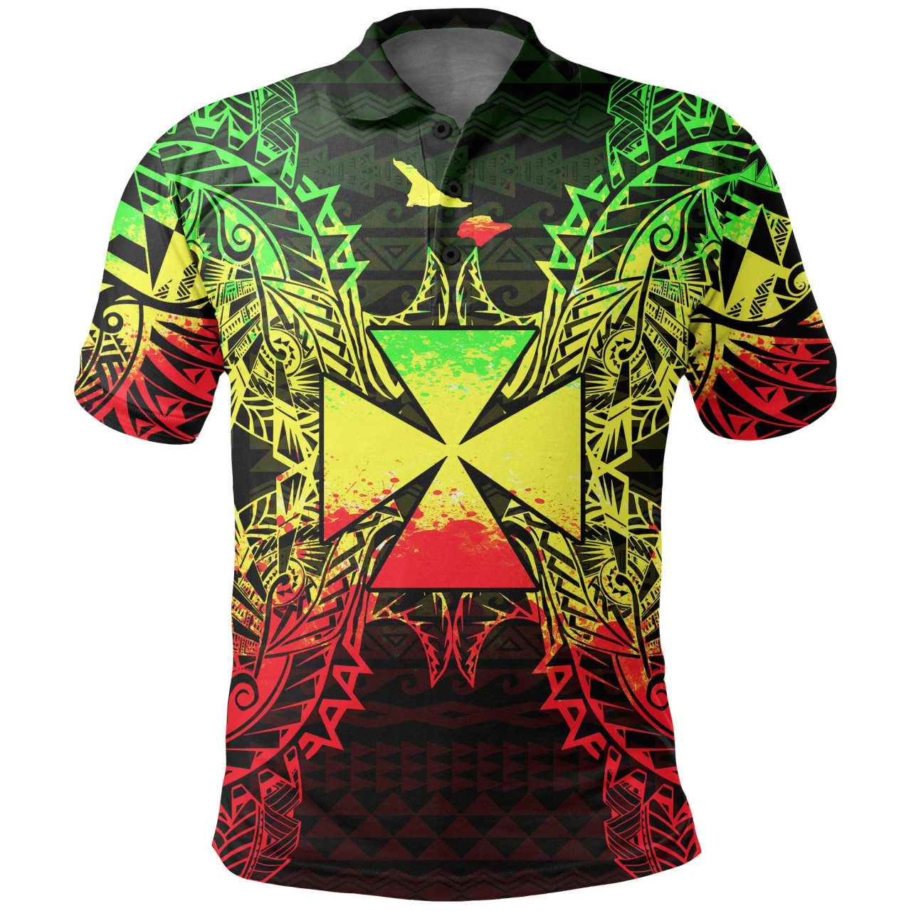 Wallis And Futuna Polo Shirt - Wallis And Futuna Coat Of Arms Map Polynesian Tattoo Reggae 1