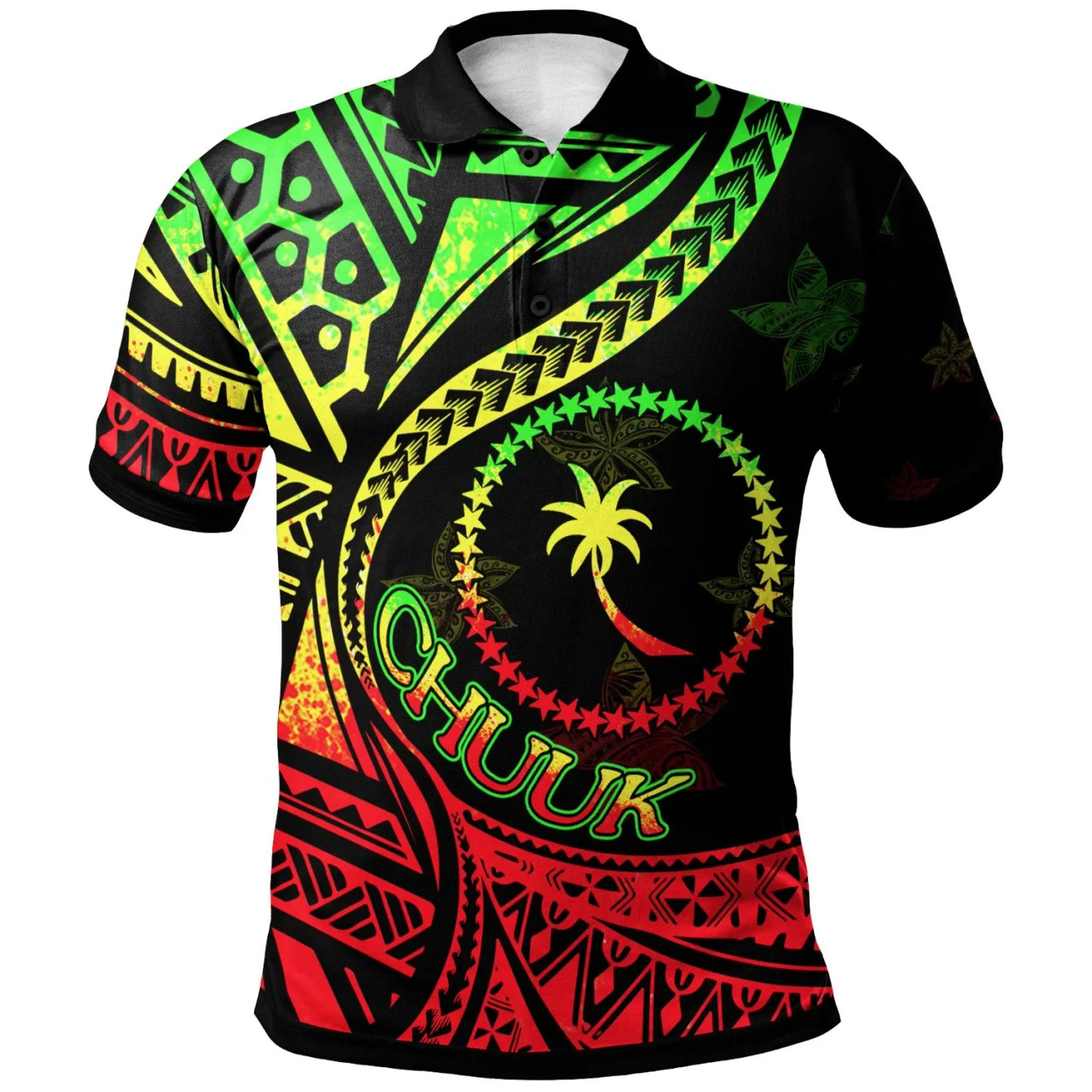 Chuuk Polo Shirt - Plumeria Flowers Reggae Version 1