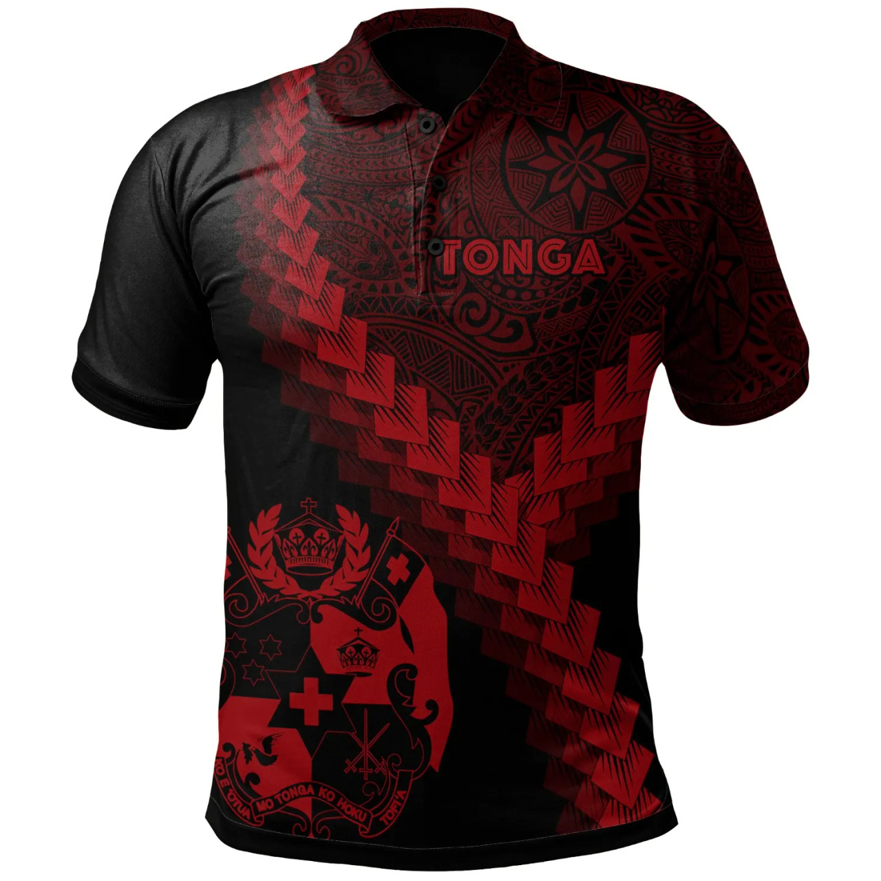 Tonga Polo Shirt - Tonga Coat Of Arms With Polynesian Tattoo Red 1