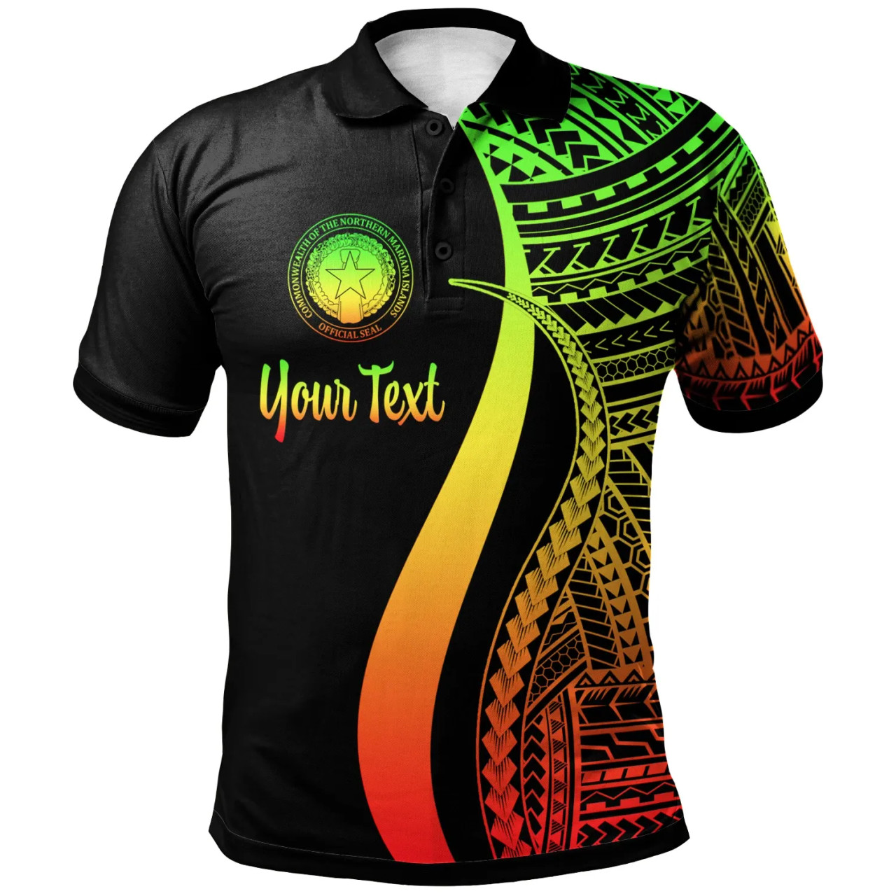 Northern Mariana Islands Custom Personalised Polo Shirt Reggae - Polynesian Tentacle Tribal Pattern 1