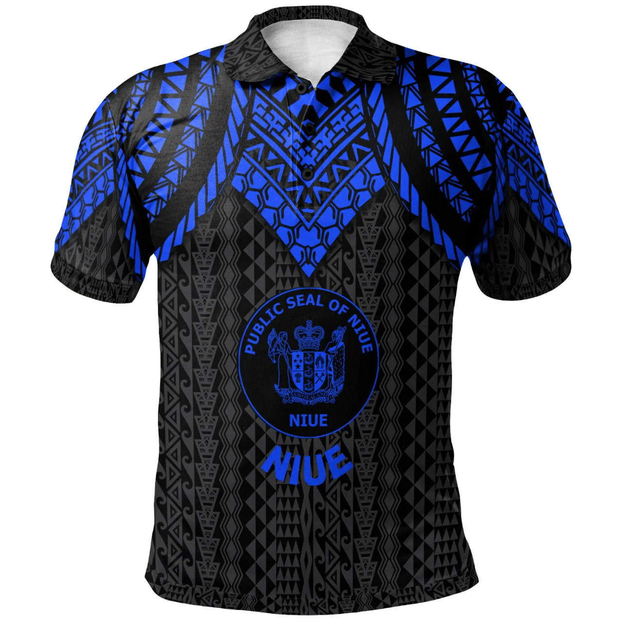 Niue Polo Shirt - Polynesian Armor Style Blue 1