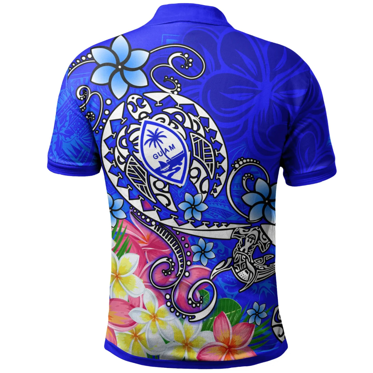 Guam Custom Personalised Polo Shirt - Turtle Plumeria (Blue) 2