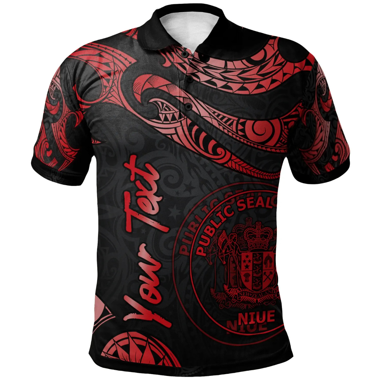 Niue Polynesian Custom Personalised Polo Shirt - Poly Tattoo Red Version 1