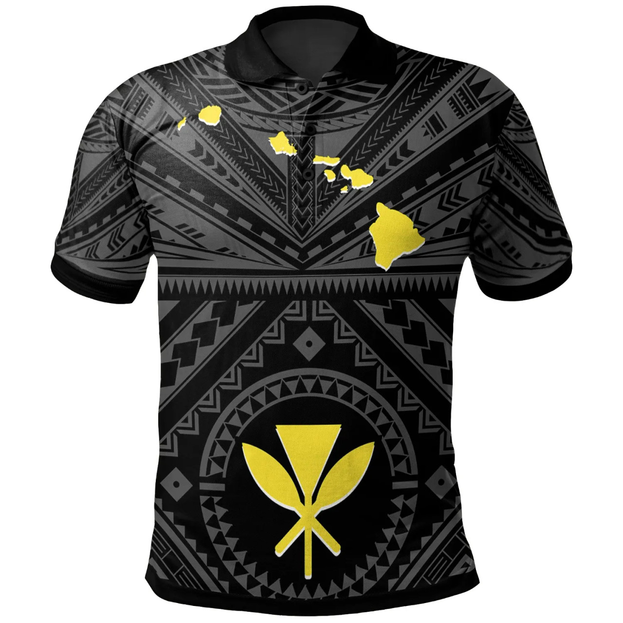 Hawaii Polo Shirt - Hawaii Kanaka Maoli And Map ( Black) 1