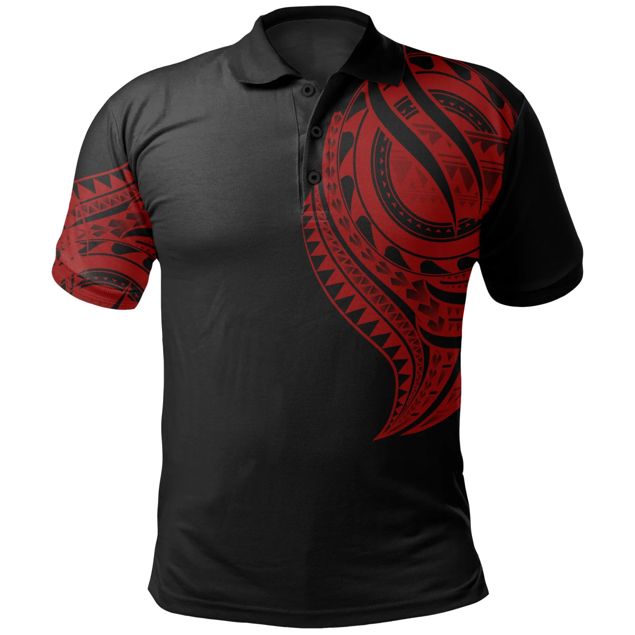 Samoa Polo Shirt - Samoan Tatau Red Patterns With Coat Of Arms 1