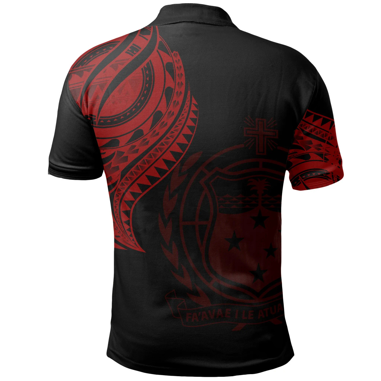 Samoa Polo Shirt - Samoan Tatau Red Patterns With Coat Of Arms 2
