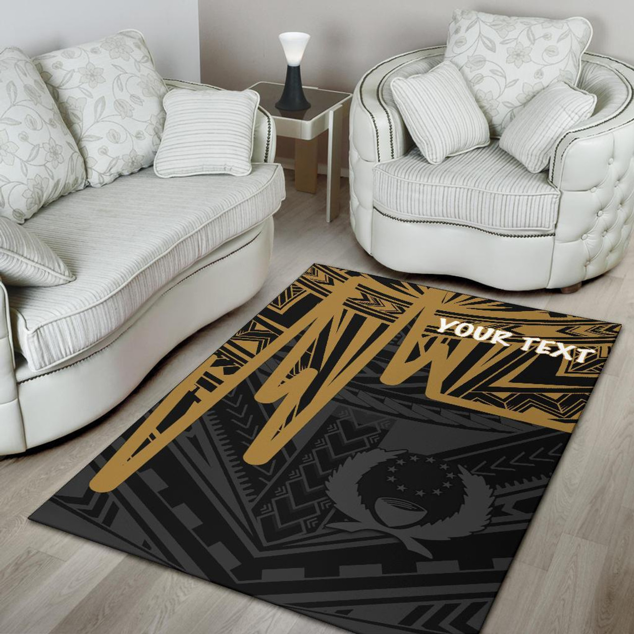 Pohnpei Personalised Area Rug - Pohnpei Seal In Heartbeat Patterns Style (Gold) Polynesian 4