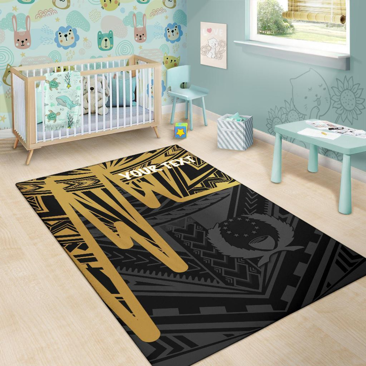 Pohnpei Personalised Area Rug - Pohnpei Seal In Heartbeat Patterns Style (Gold) Polynesian 6