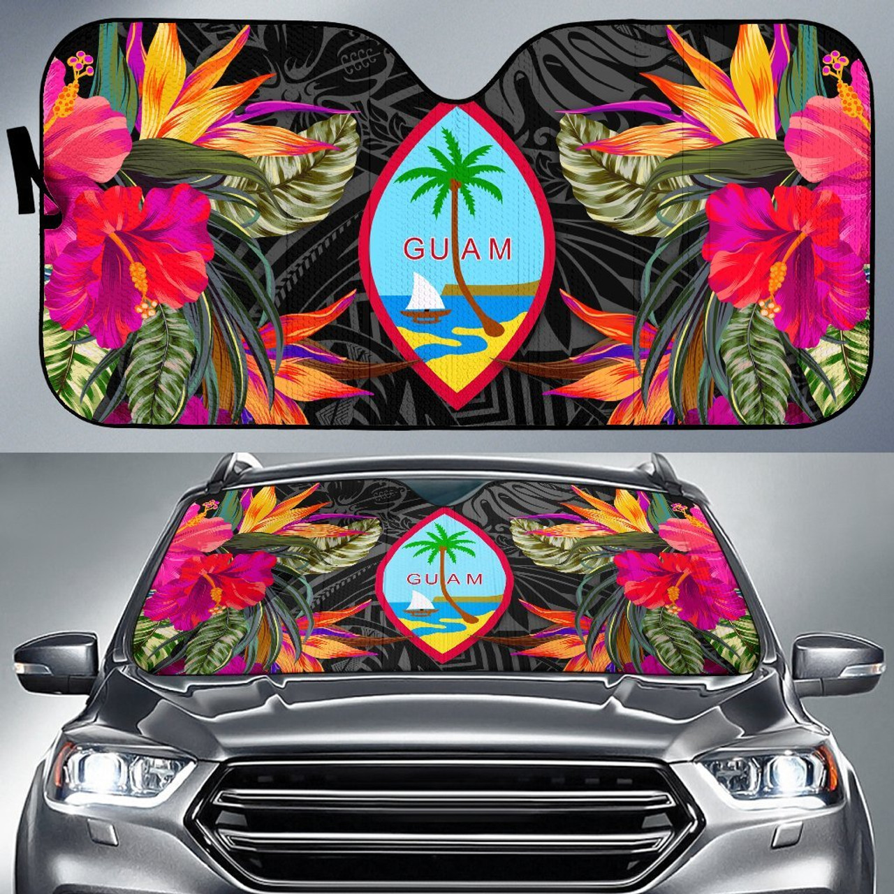 Guam Auto Sun Shades - Hibiscus Pattern