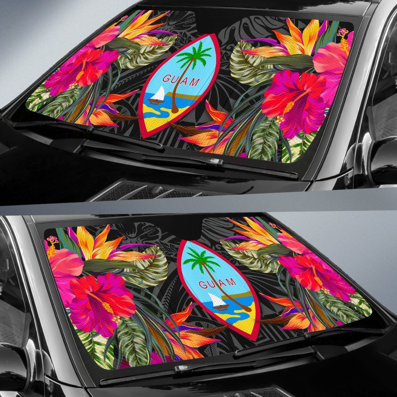 Guam Auto Sun Shades - Hibiscus Pattern