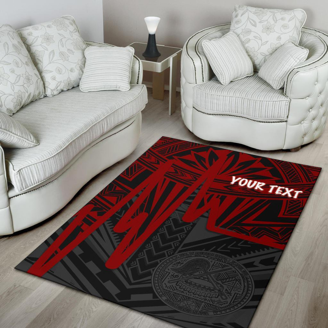 American Samoa Personalised Area Rug - Seal With Polynesian Pattern Heartbeat Style (Red) Polynesian 4